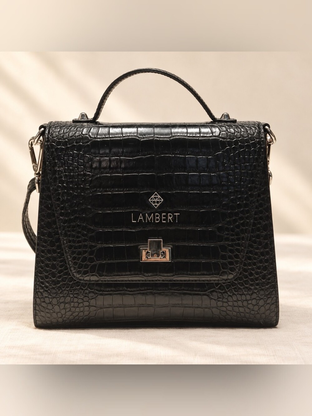 Lambert Black Croc-Embossed Handbag |backpack Like New